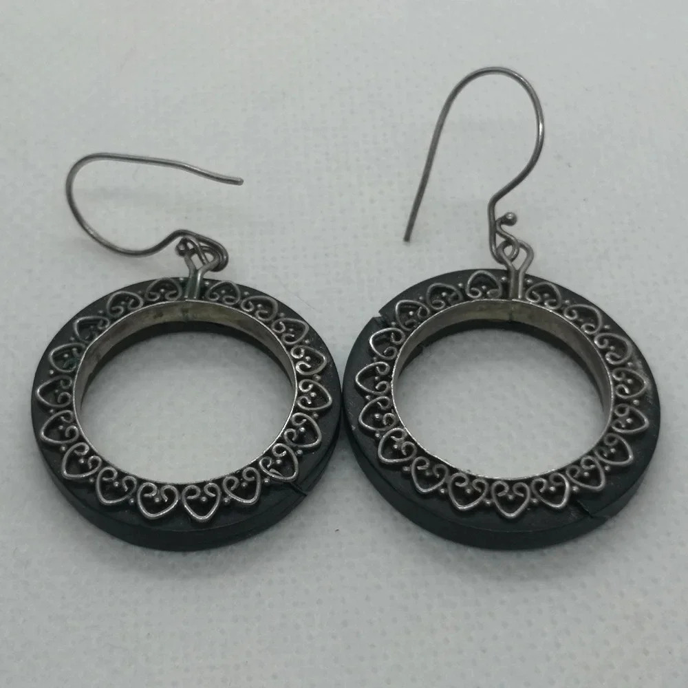 ✨ Antique Sterling Silver Heart-Filigree Hoop Earrings ✨